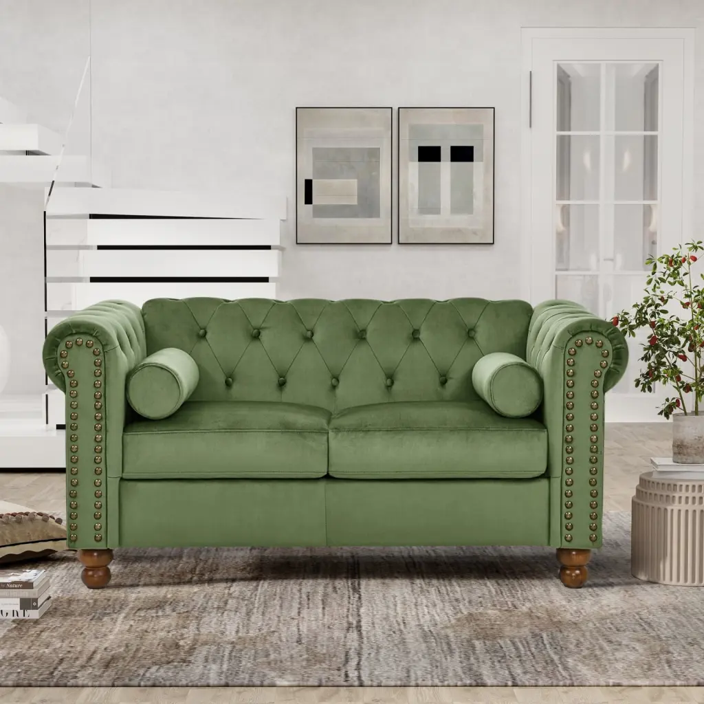 Miekor Furniture Large Loveseat Velvet Sofa Two-seat Sofa Classic Tufted Chesterfield Settee Sofa Modern 2 Seater Couch Fu...