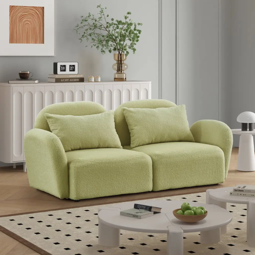 Miekor Furniture Lazy Sofa Loveseat Teddy Fabric Light Green BS2266