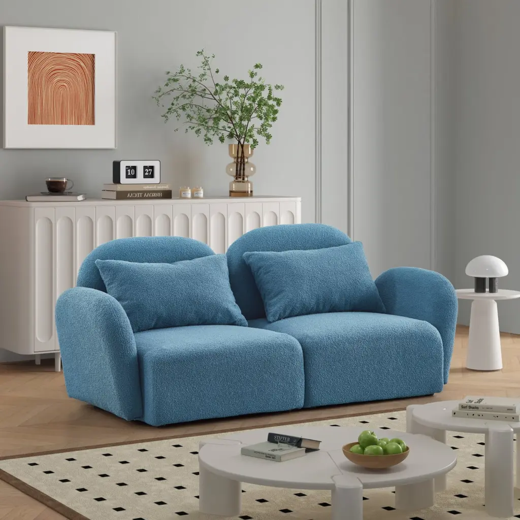 Miekor Furniture Lazy Sofa Loveseat Teddy Fabric Blue BS2259