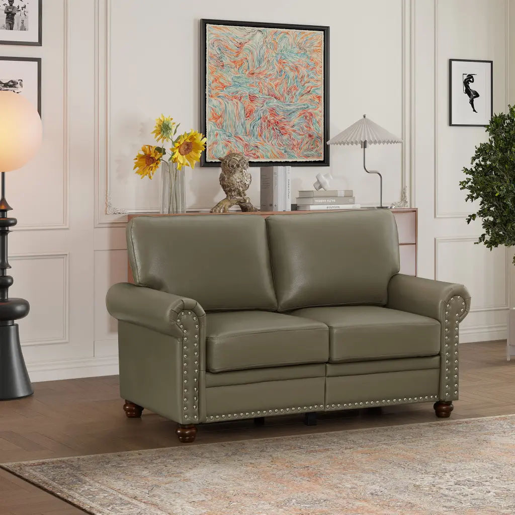 Miekor Furniture Living Room Sofa Loveseat Chair Grey Faux Leather 00085