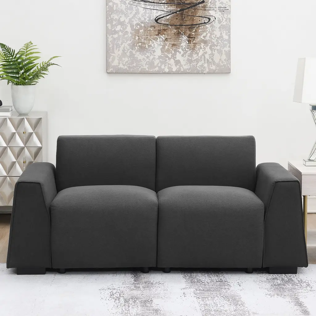 Miekor Furniture Modern Linen Fabric Sofa Loveseat Wide Armrests Living Room