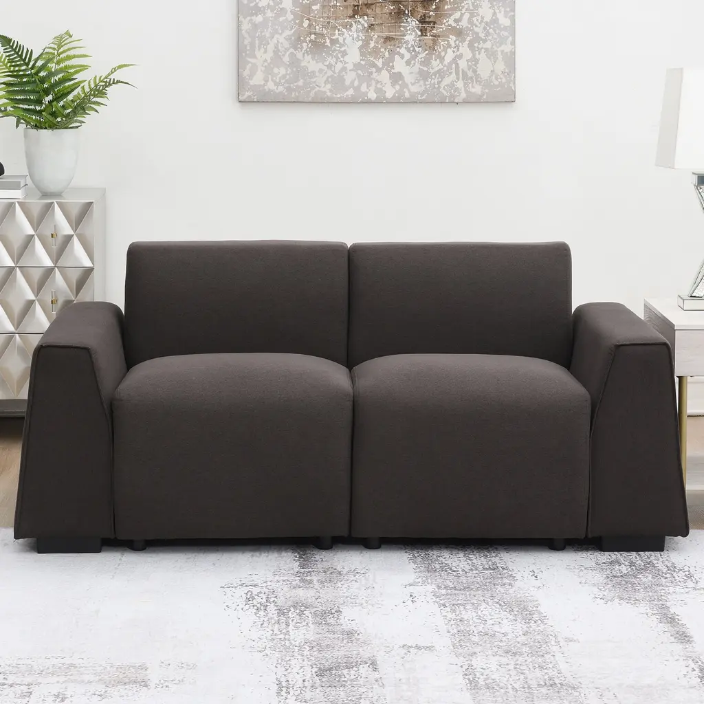 Miekor Furniture Modern Linen Fabric Sofa Loveseat Wide Armrests Living Room