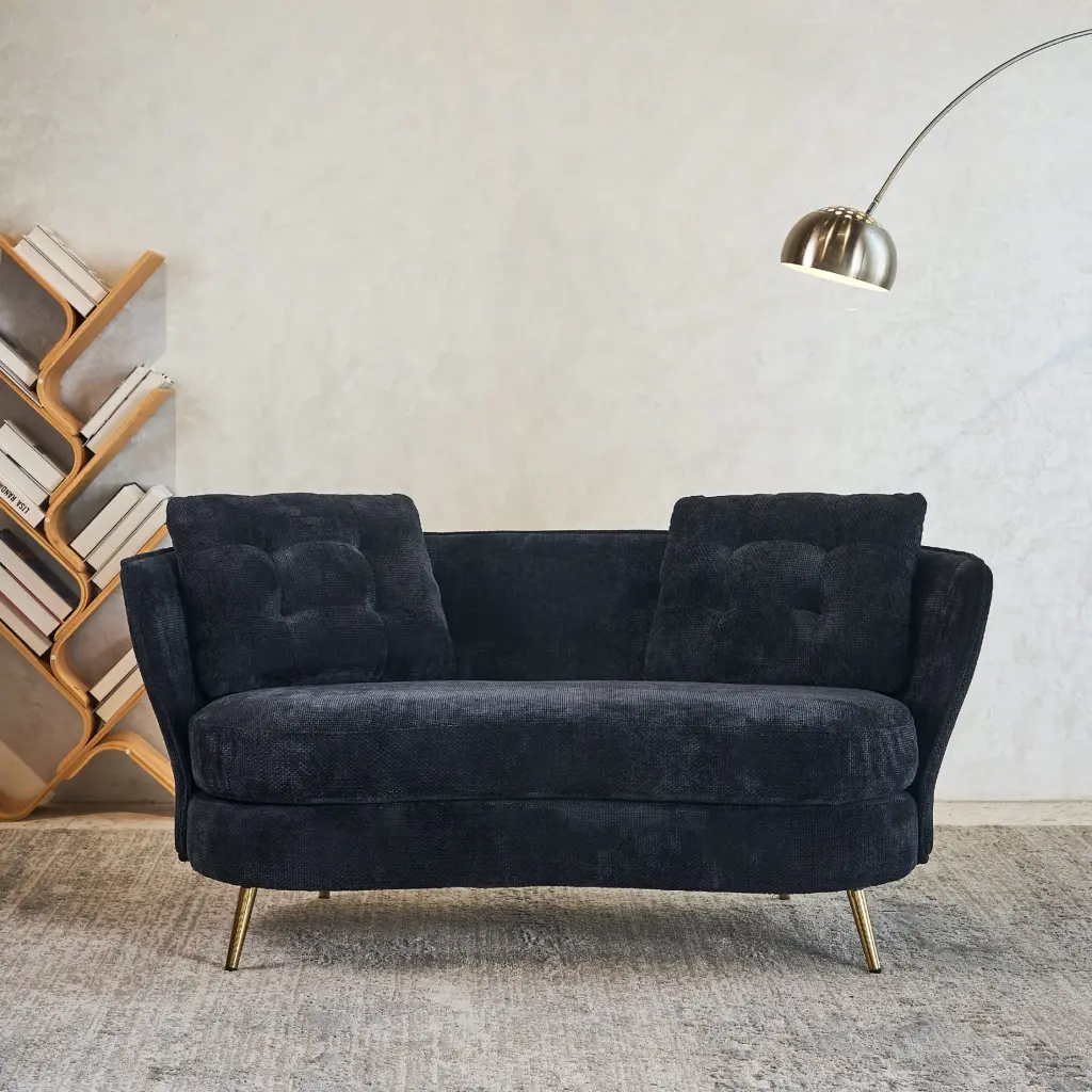 Miekor Furniture Polyester Fiber Loveseat Sofa Chair Golden Metal Legs - Black Two-Seat Sofa