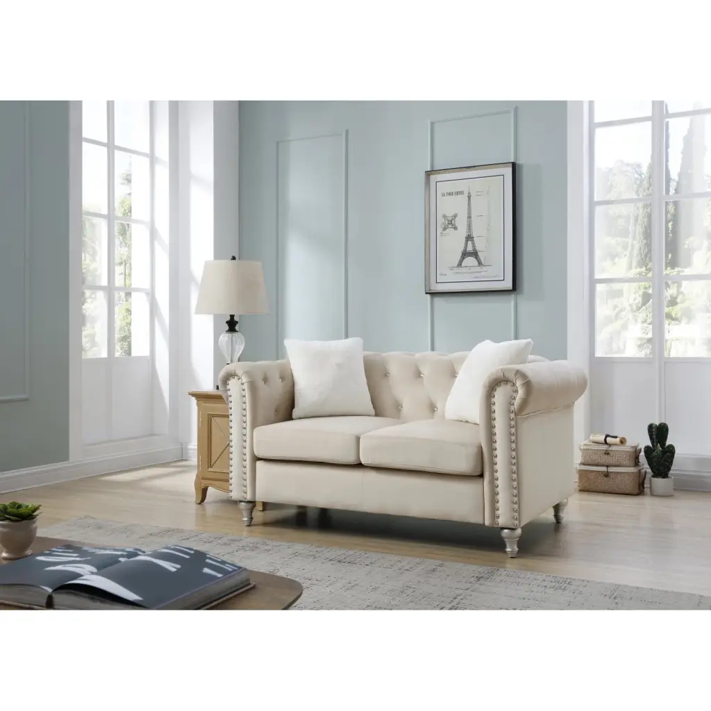 Miekor Furniture Raisa Beige Loveseat Contemporary Living Room Sofa
