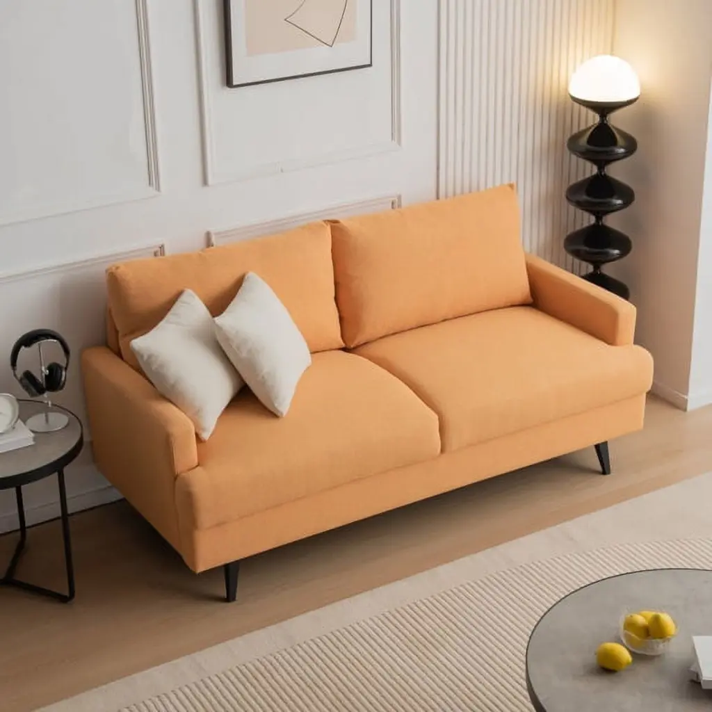 Miekor 64 Inch Fabric Upholstered Loveseat Metal Legs High Resilience Sponge Couch Living Room Bedroom Apartment