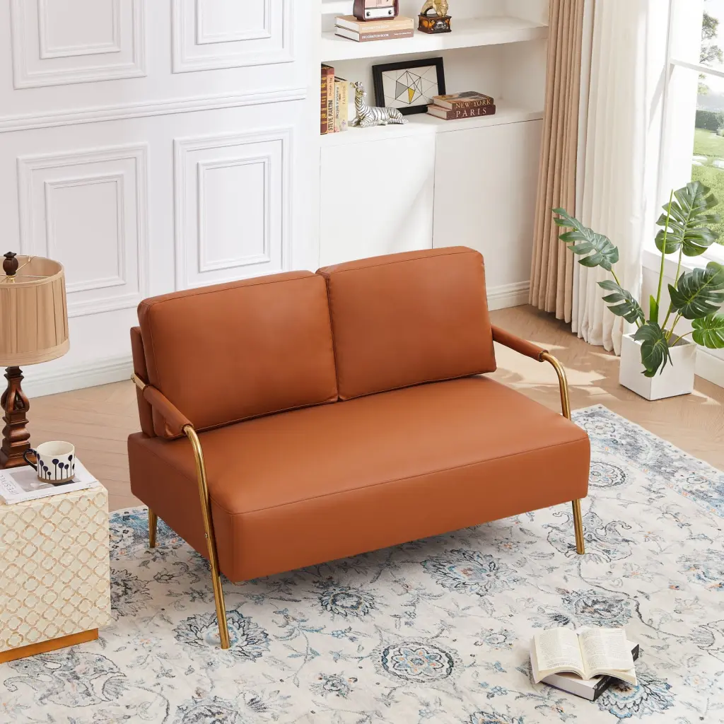 Miekor Small Sofa Seater Pet Friendly Fabric Upholstered Loveseat 2-seater Couch Removable Back Cushion and Metal Leg