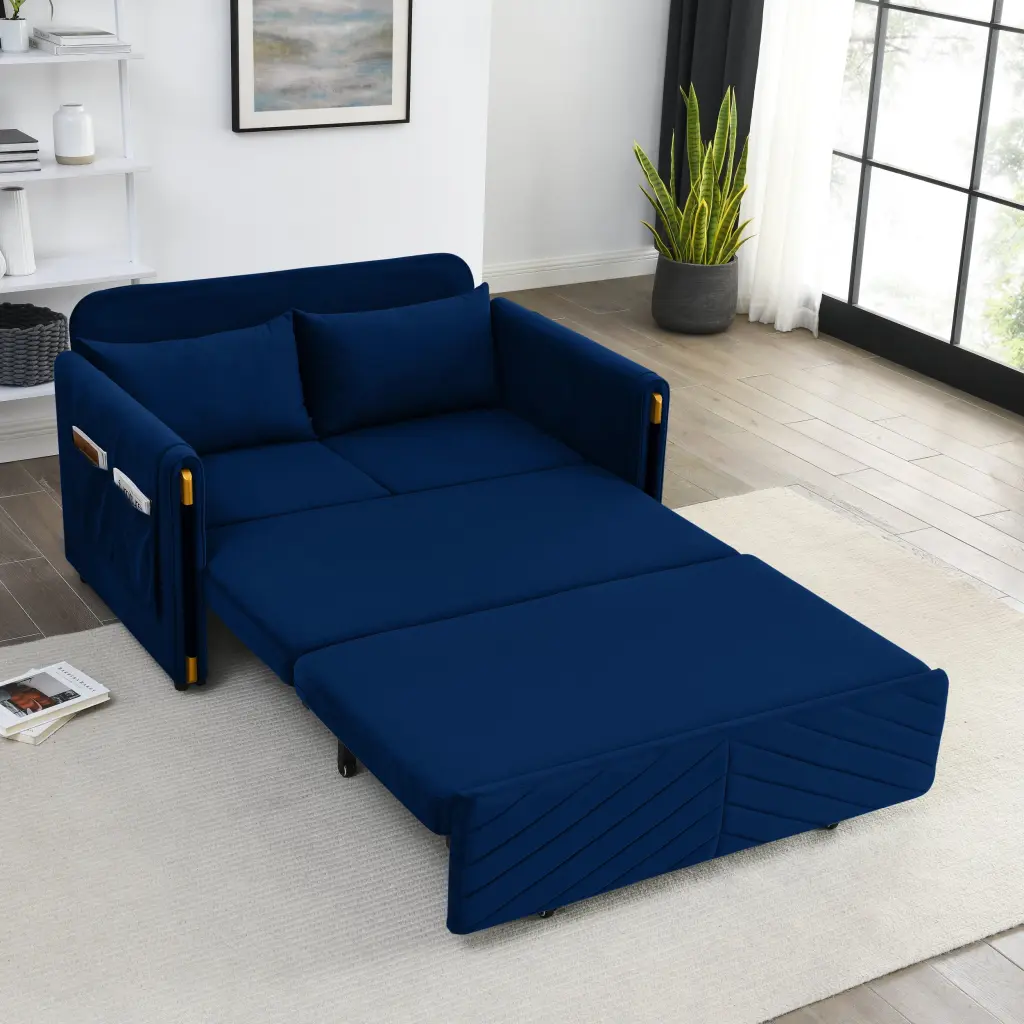 MH 54 Modern Convertible Sofa Bed 2 Detachable Arm Pockets Velvet Loveseat Miekor
