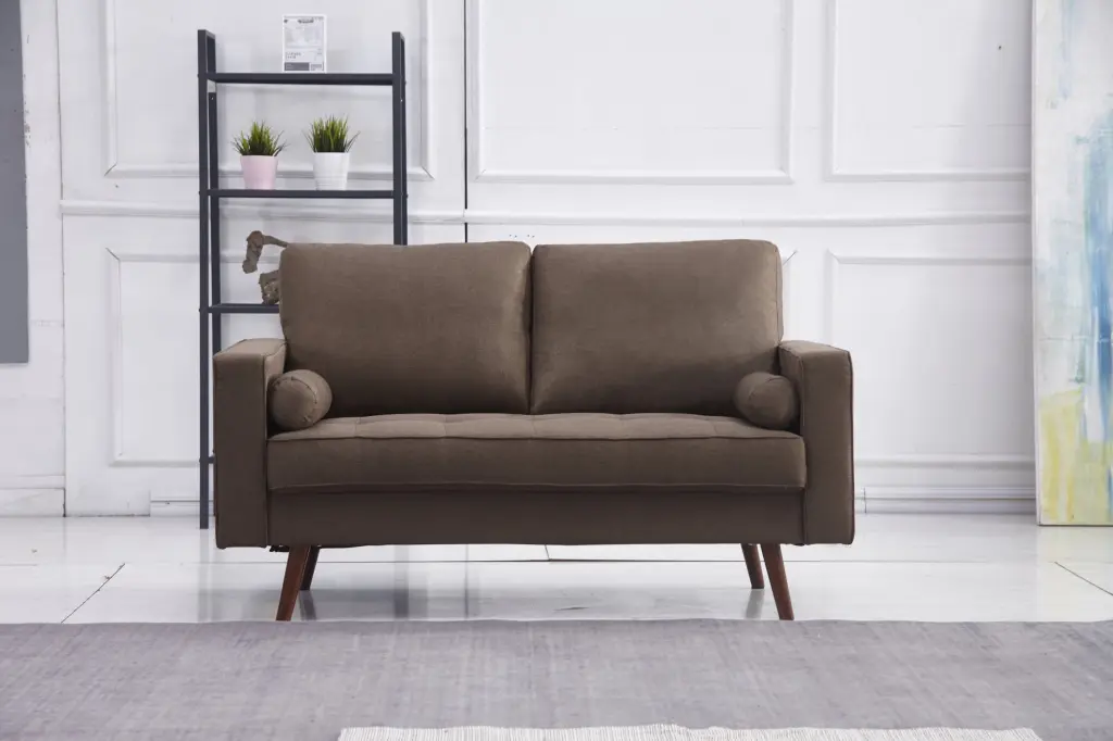 Brown Stationary Fabric Tufted Seat Love Arm Pillows Comfortable Living Room Sofa Milton Greens Stars