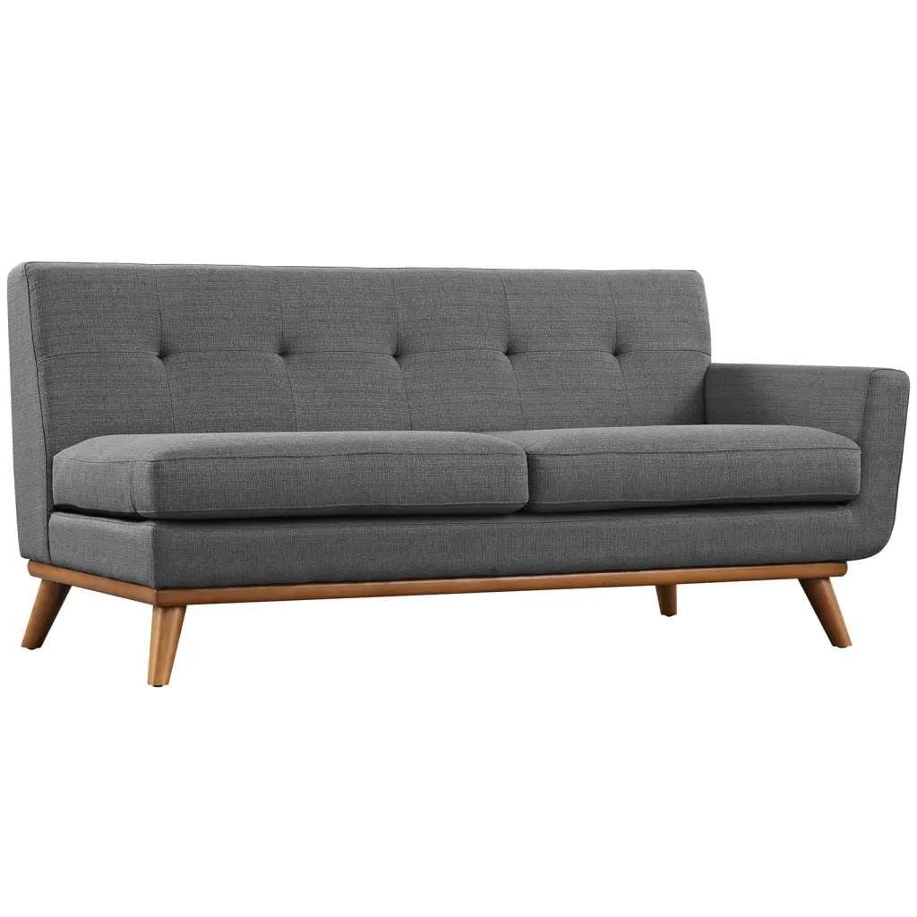 Modern Contemporary Right-Arm Loveseat Grey Fabric Sofa Living Room