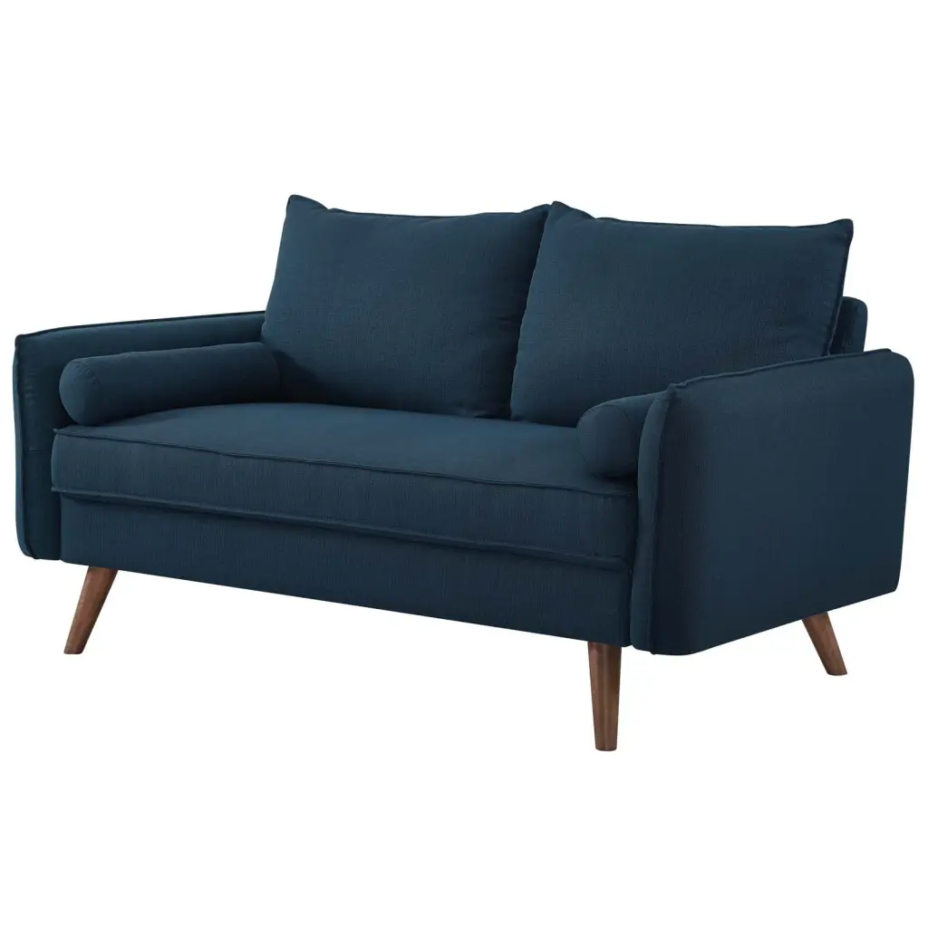 Modern Contemporary Urban Design Navy Blue Fabric Loveseat Sofa Living Room Lounge
