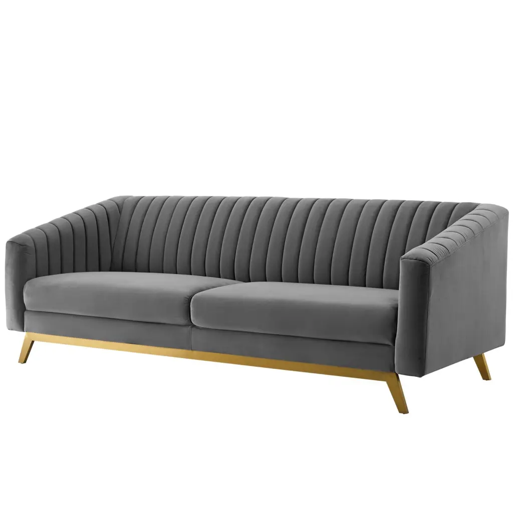 Modern Contemporary Urban Design Tufted Loveseat Sofa Grey Velvet Metal Steel Frame