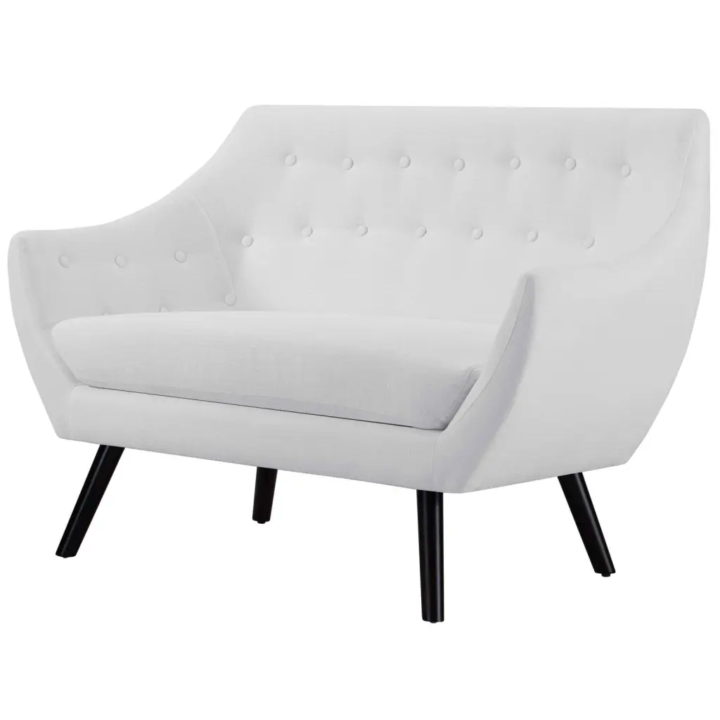 Modern Contemporary Urban Design White Fabric Loveseat Sofa Living Room Lounge Club Lobby