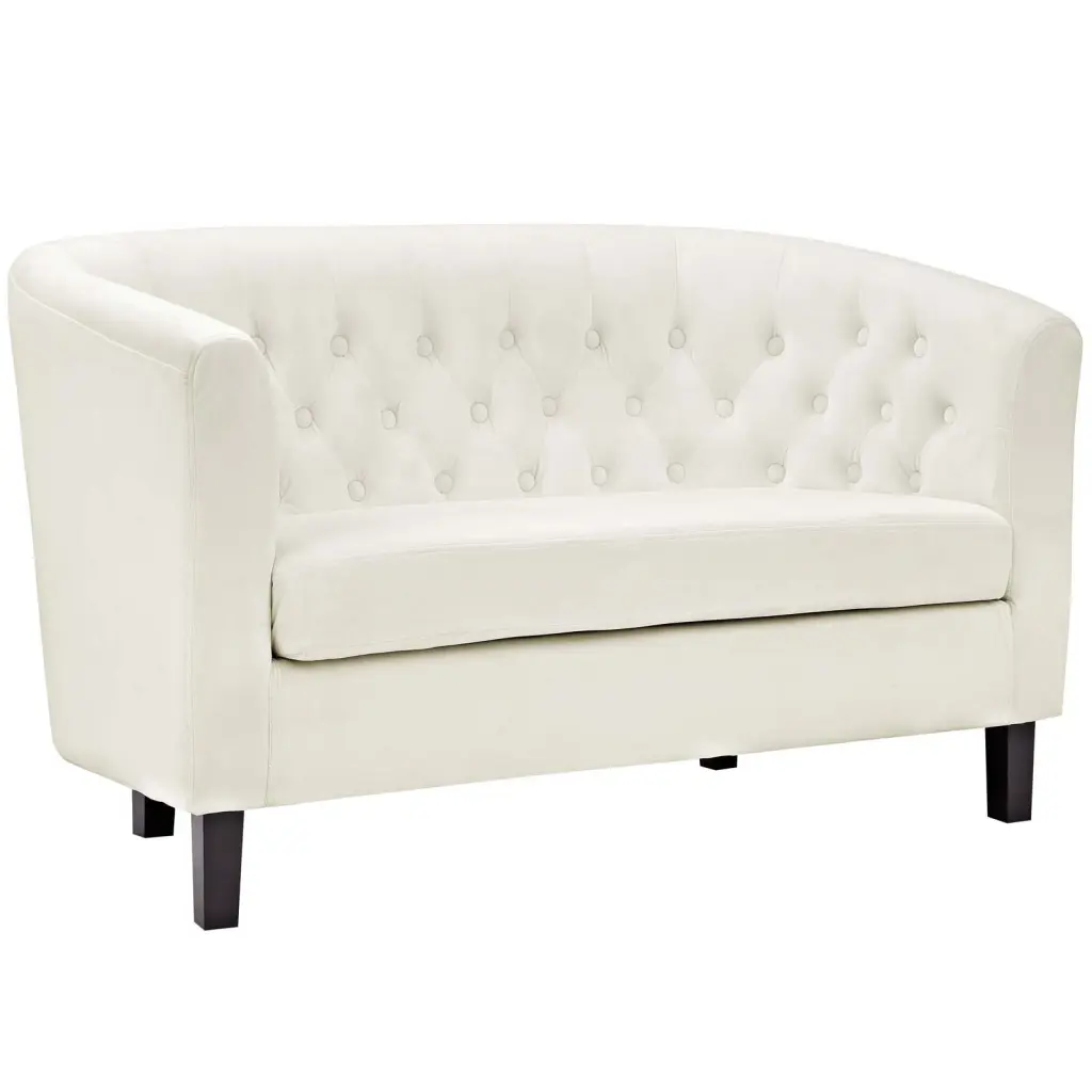 Modern Contemporary Urban Design White Ivory Fabric Loveseat Sofa Living Room