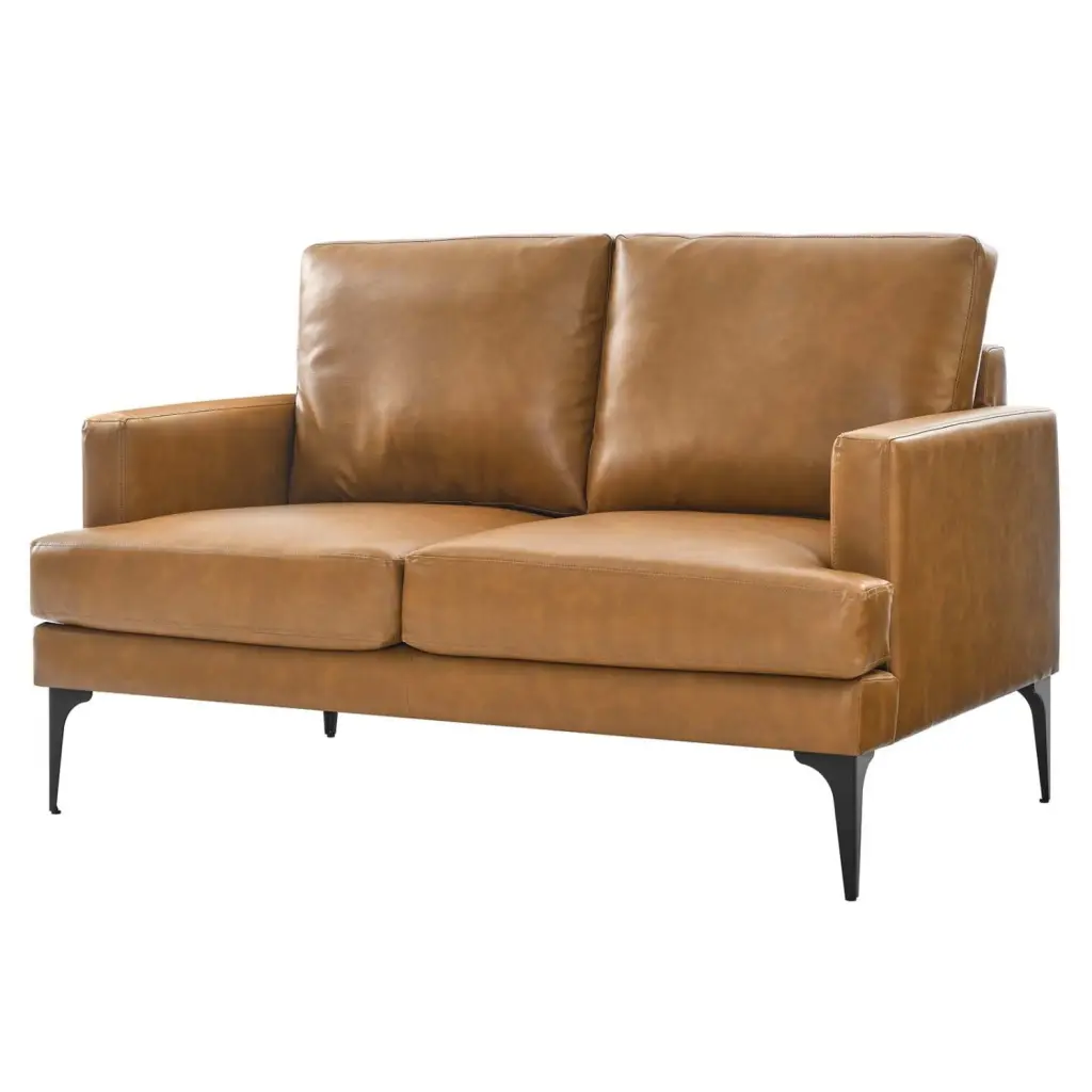 Tan Vegan Leather Loveseat Sofa Living Room Kitchen Cafe Bistro Mod