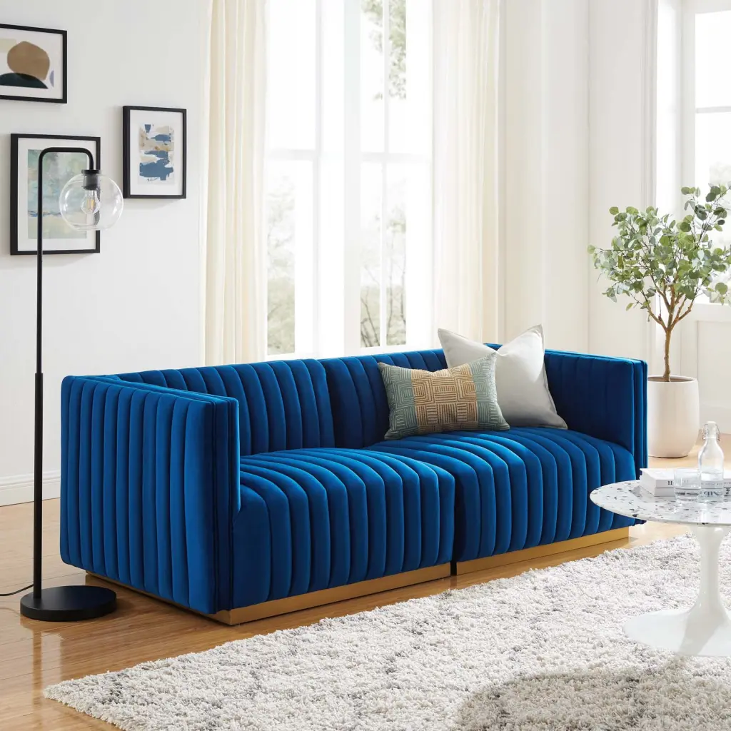 Modway Conjure Channel Tufted Performance Velvet Loveseat Gold Navy