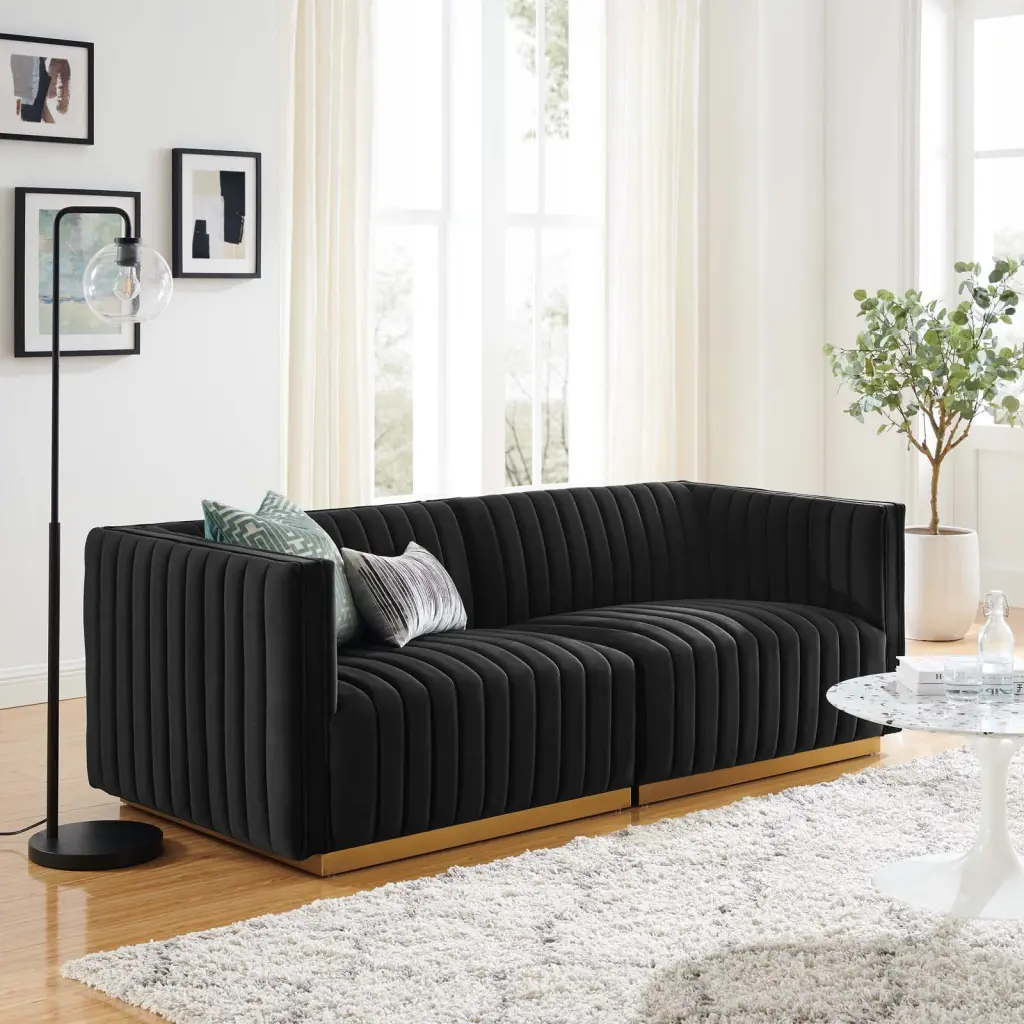 Modway Conjure Channel Tufted Performance Velvet Loveseat Gold Black