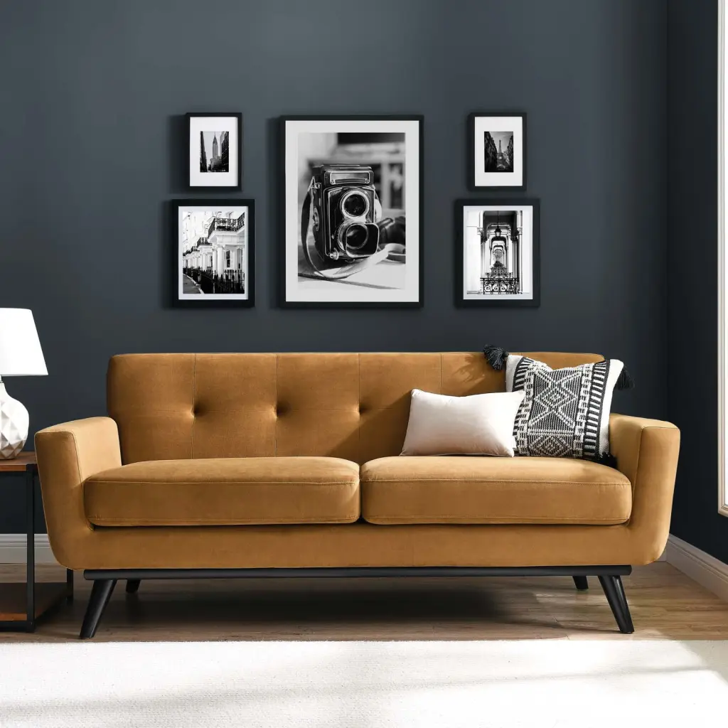 Modway Engage Performance Velvet Loveseat Cognac - Elegant 2-Seater Sofa Small Spaces
