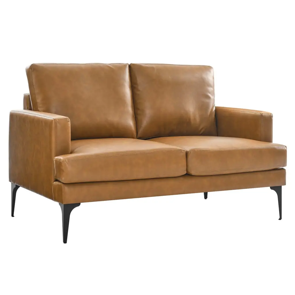 Modway Evermore Modern Style Vegan Leather and Metal Loveseat Tan Contemporary Living Room