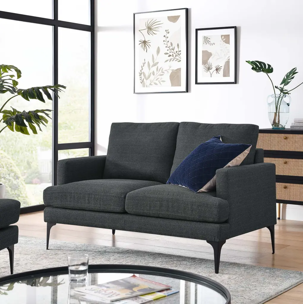 Modway Evermore Upholstered Fabric Loveseat Gray - Comfortable 2-Seater Sofa Small Spaces