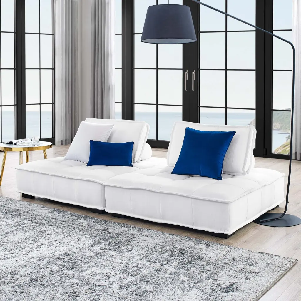 Modway Saunter Tufted Fabric 2-Piece Loveseat White