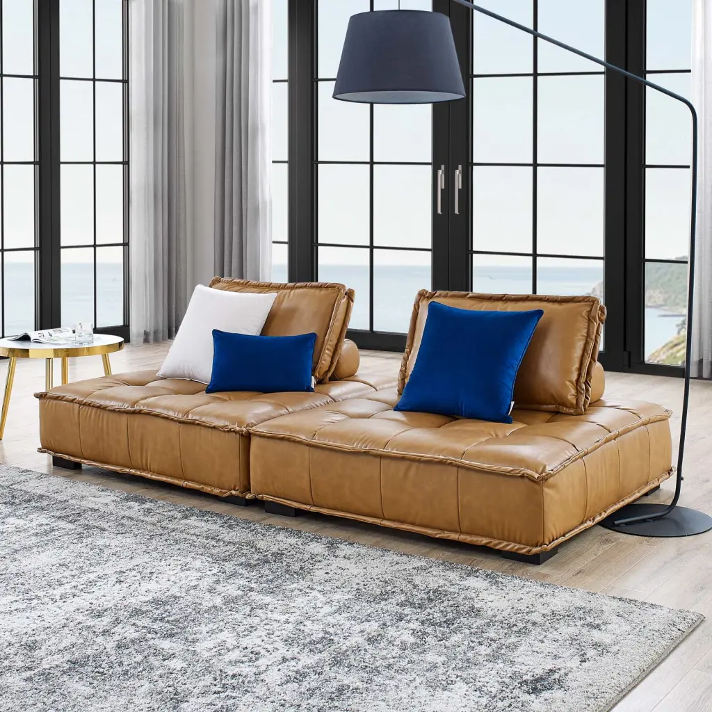 Modway Saunter Tufted Vegan Leather 2 Piece Loveseat Tan