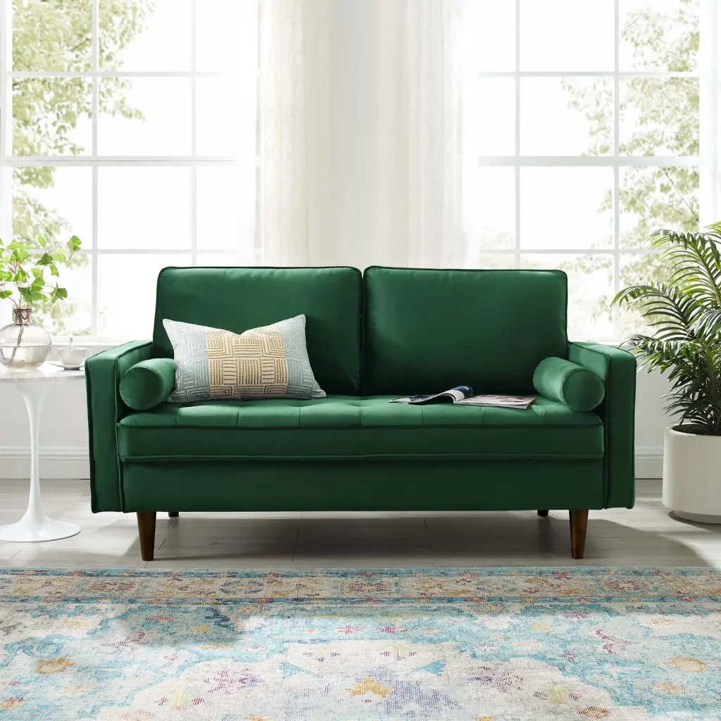 Modway Valour Performance Velvet Loveseat Green Modern Couch
