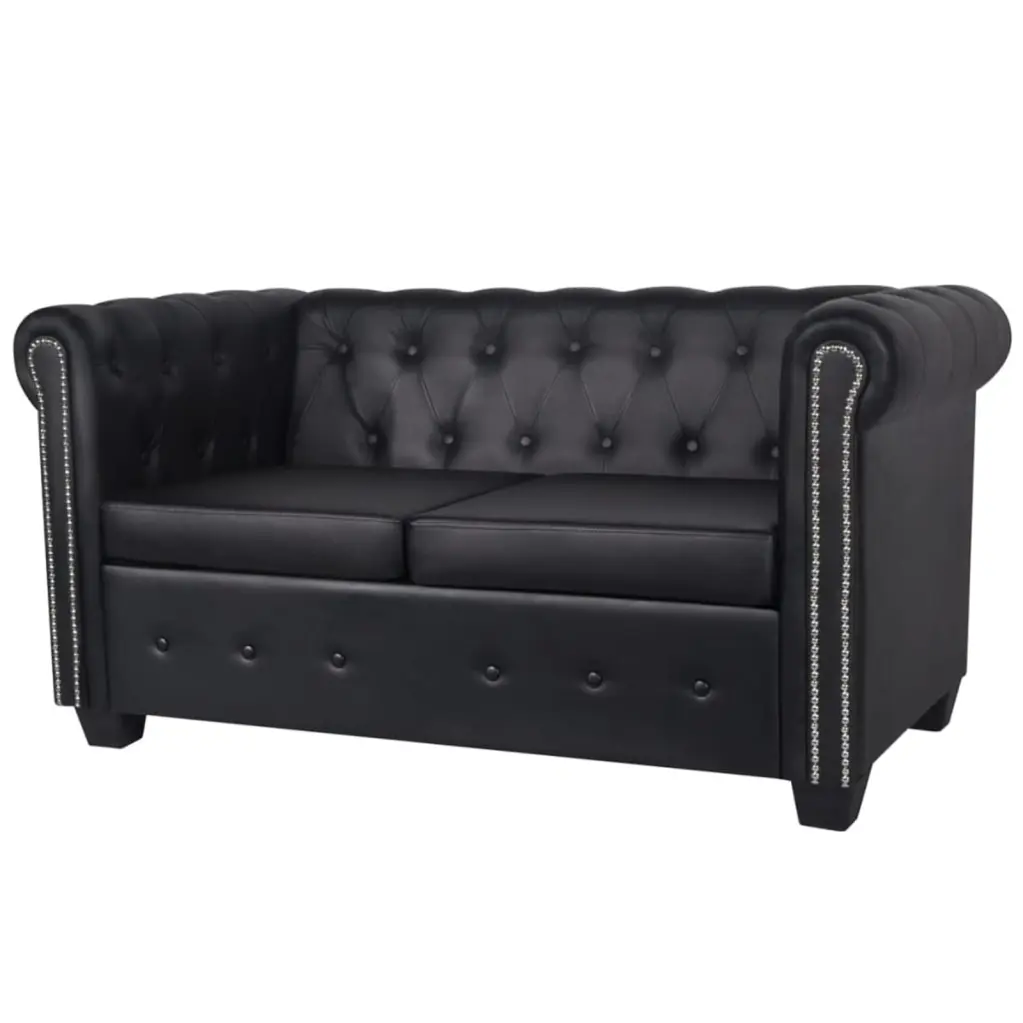 Moobody Luxurious Black Faux Leather 2-Seater Sofa Loveseat 57.3 x 30.1 Inches