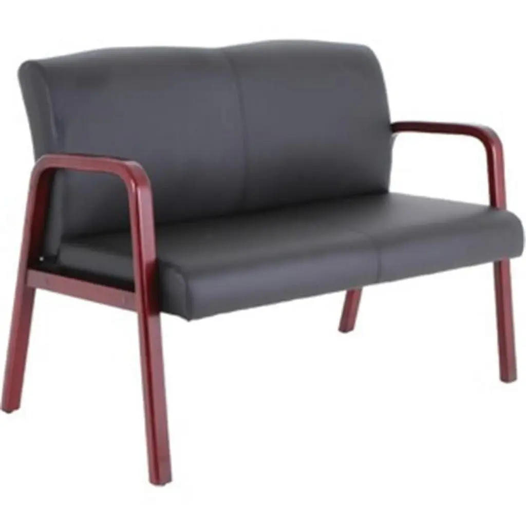 26.1 Inch Wood and Leather Love Seat Black and Mahogany Small Spaces Newestedition