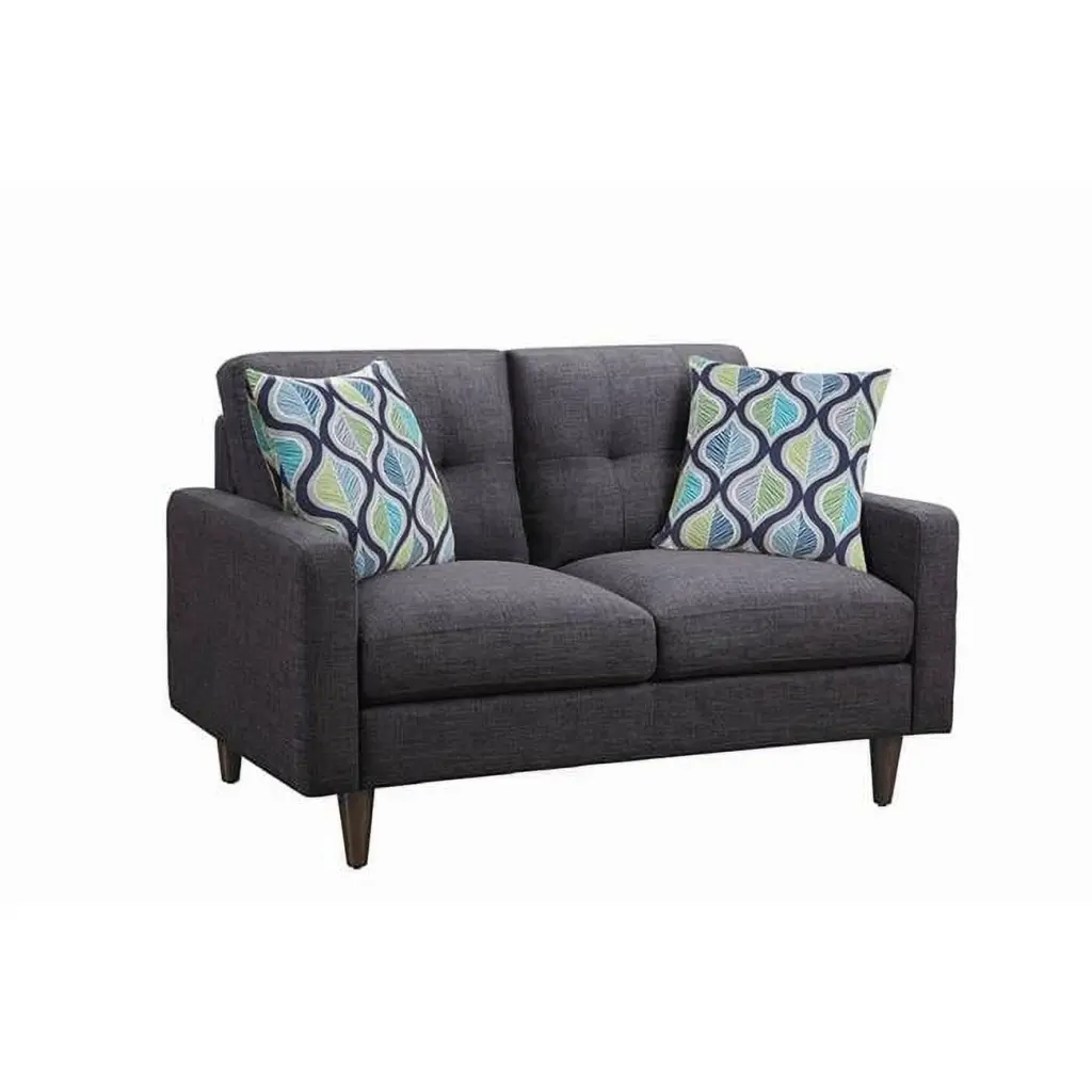 Fabric Upholstered Wooden Loveseat Tufted Back Gray Small Couch Newestedition
