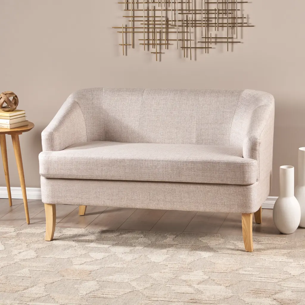Noble House Mid Century Modern Fabric Upholstered Loveseat Beige