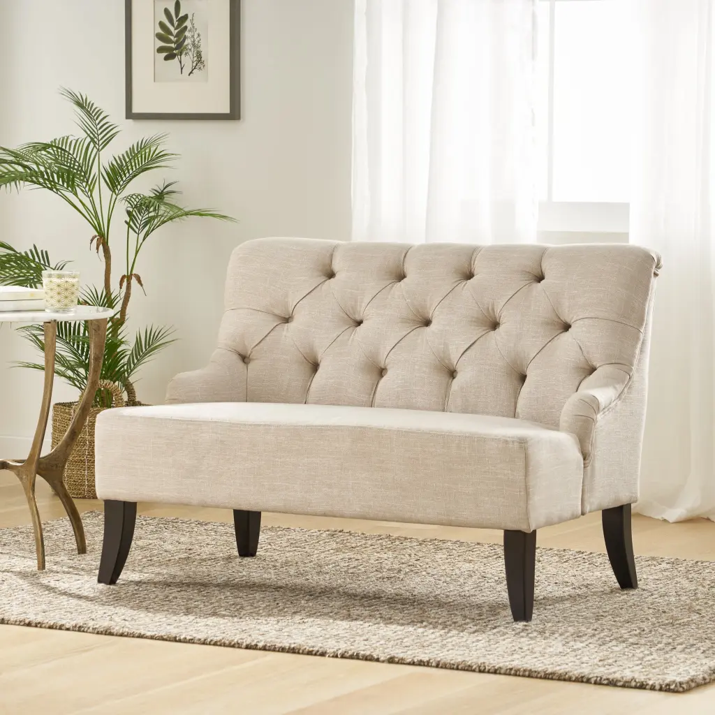 Noble House Natalie 44 Inch Tufted Fabric Settee Light Beige Living Room