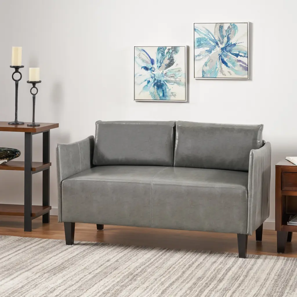 Noble House Nate Faux Leather Loveseat Gray