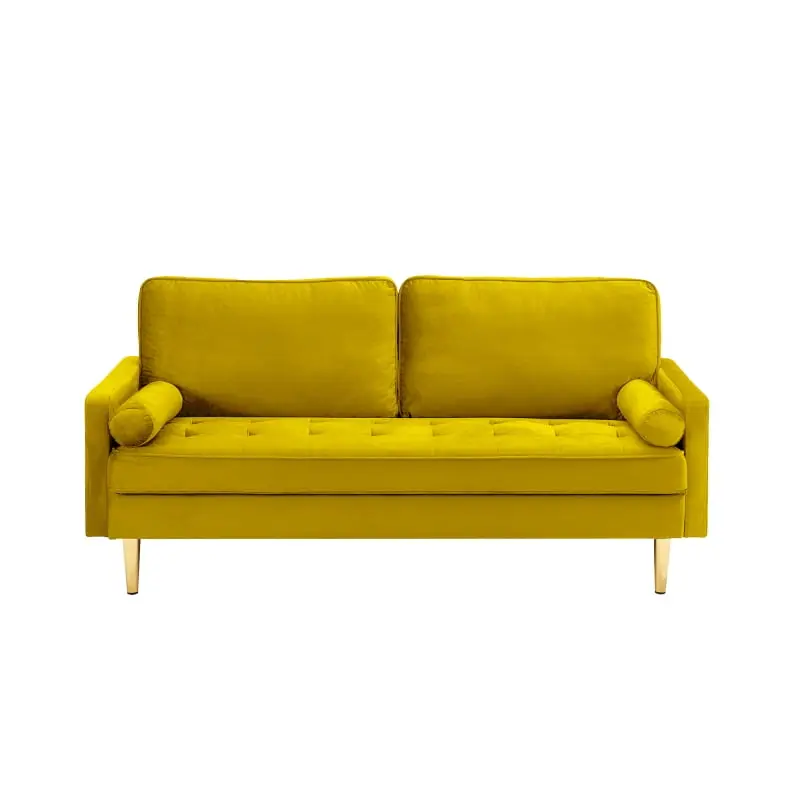 Yellow Velvet Loveseat Sofa 67 Inch Modern Comfortable Couch Living Room NOBRAND