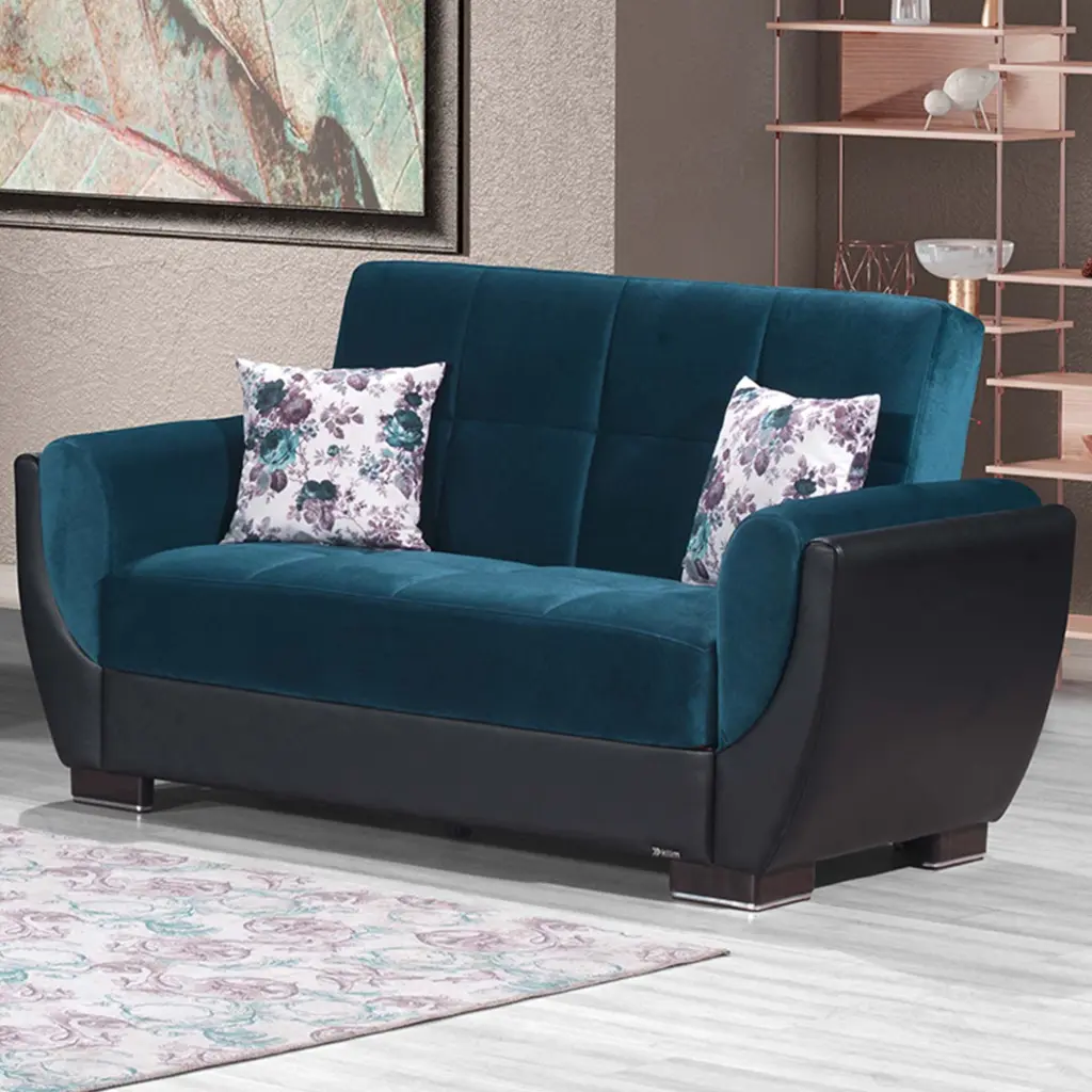 AIR ARMADA Loveseat 117 Emerald Blue Contemporary Sofa Ottomanson
