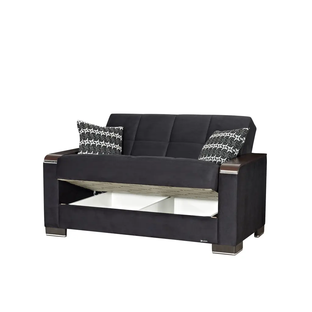 ARMADA X LOVESEAT 303 Microfiber Black - Contemporary Comfortable Loveseat Ottomanson