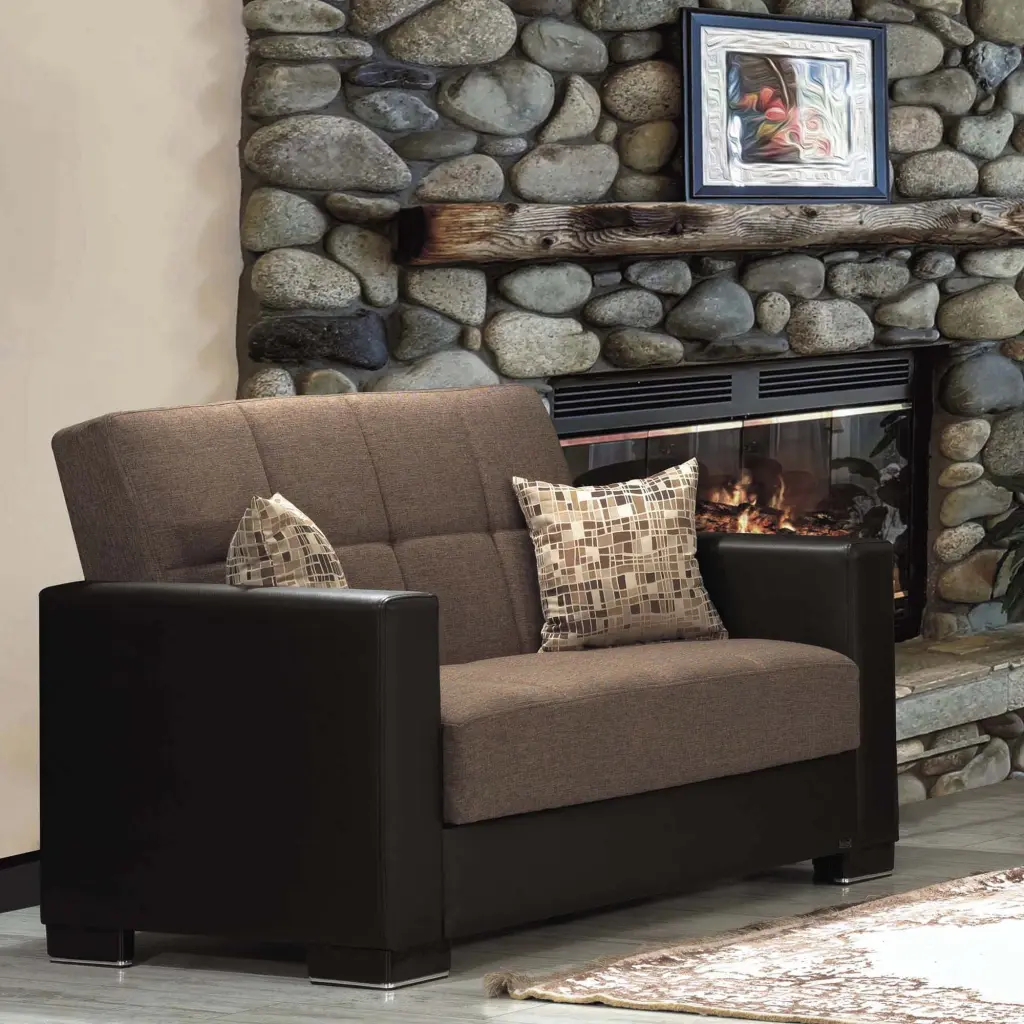 ARMADA LOVESEAT 14 Brown Microfiber Two-Seater Sofa Ottomanson