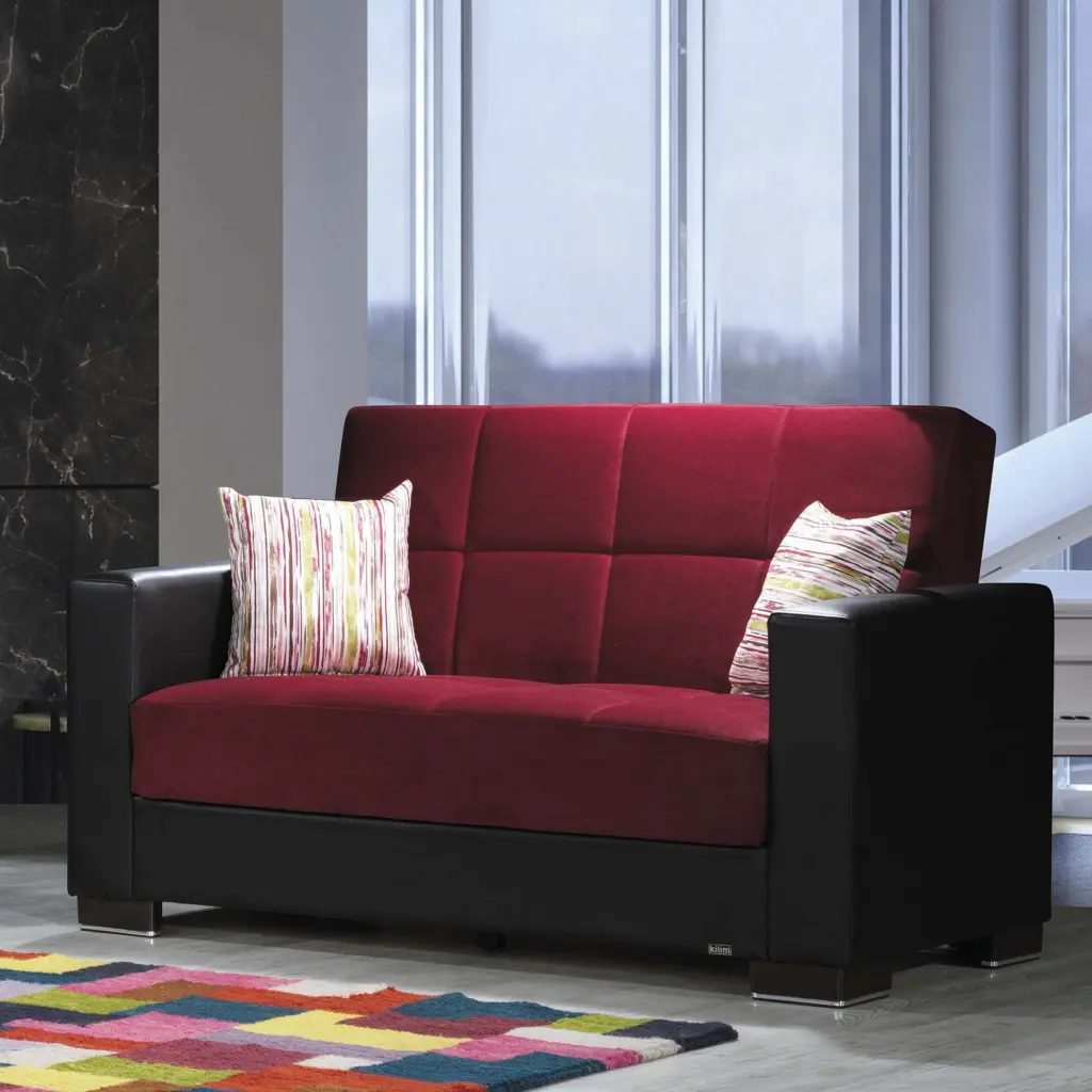 ARMADA LOVESEAT 10 Burgundy Rich Color Two-Seater Sofa Ottomanson