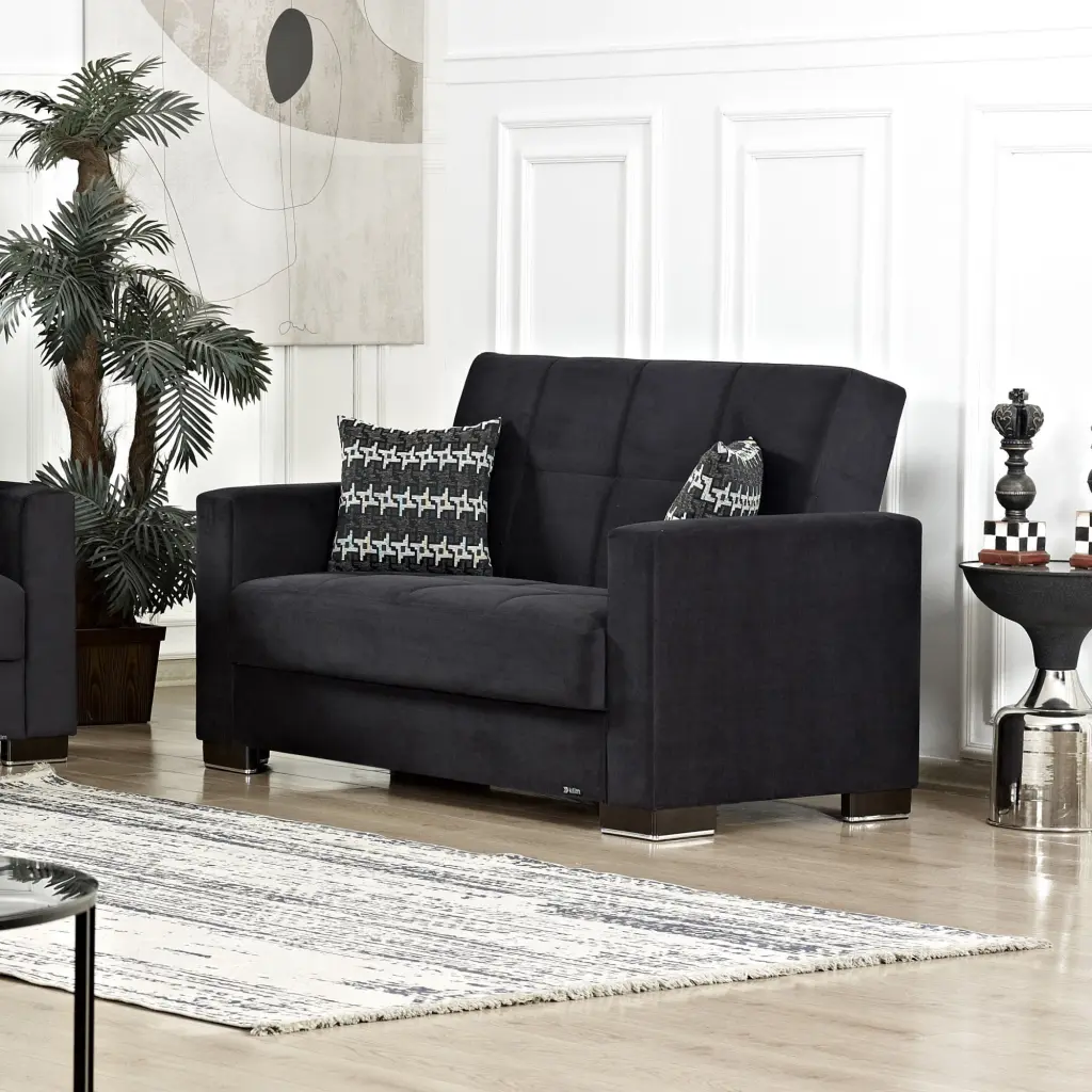 ARMADA LOVESEAT 3 Microfiber Black - Modern Comfortable Loveseat Living Room Ottomanson