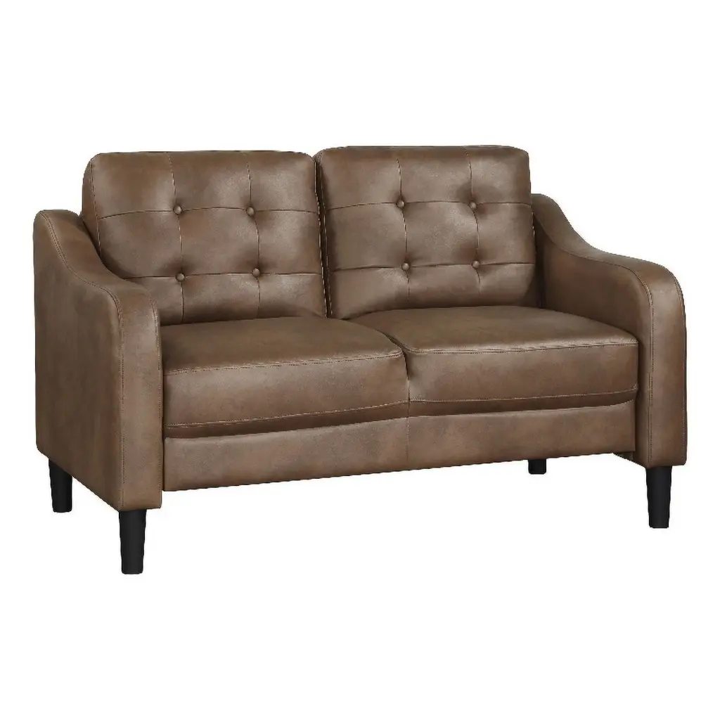 Pemberly Row Contemporary Polished Microfiber Loveseat Brown Modern Living Room