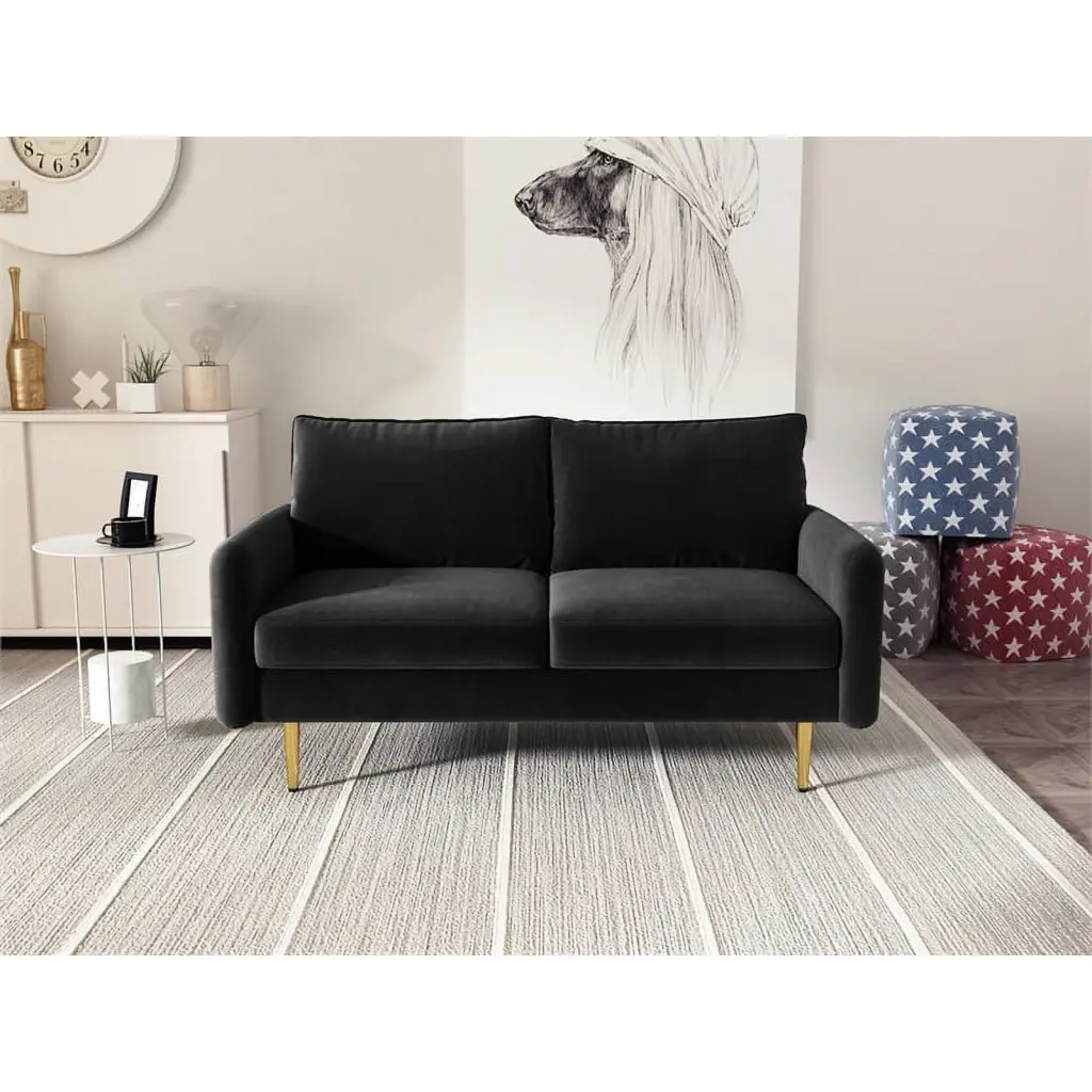 Pemberly Row Contemporary Velvet Living Room Loveseat Black Modern Spaces