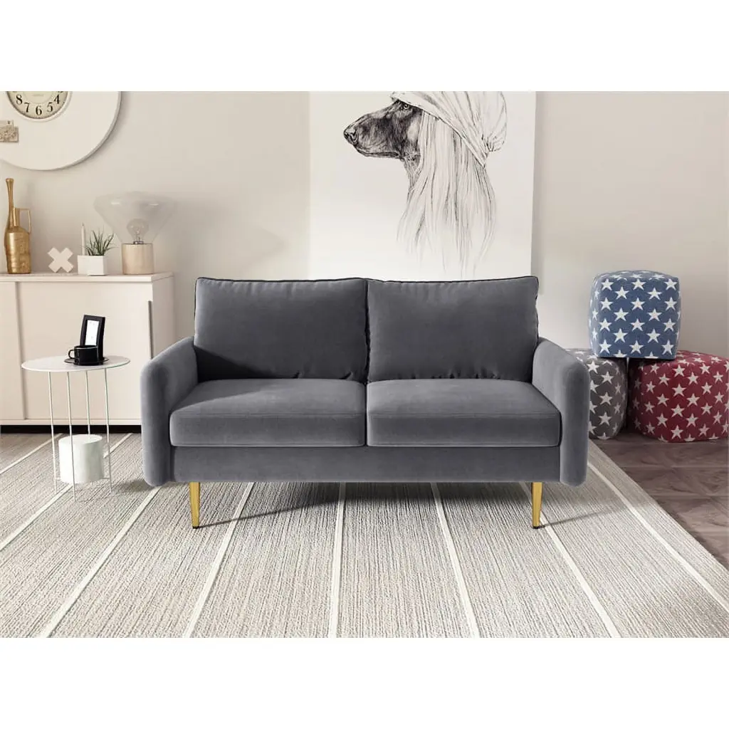 Pemberly Row Contemporary Velvet Living Room Loveseat Gray Modern Homes