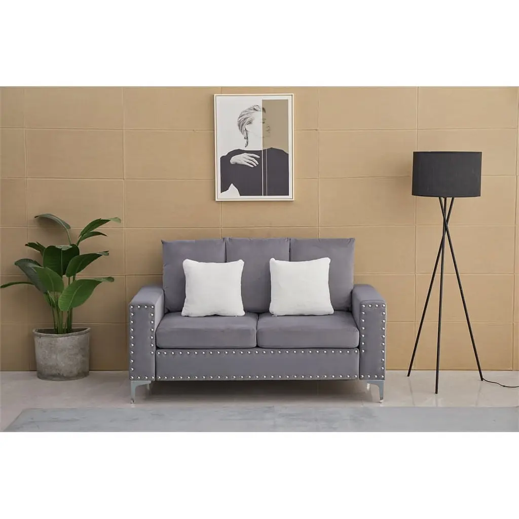 Pemberly Row Contemporary Velvet Loveseat Gray - Elegant Living Room Sofa
