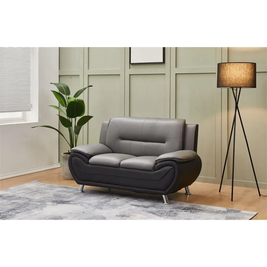 Pemberly Row Faux Leather Loveseat Pillow Armrests Black Gray