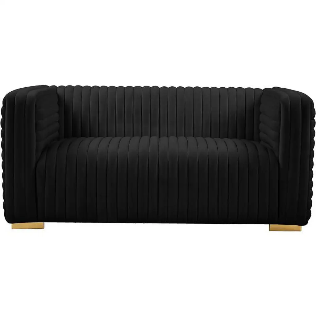Pemberly Row Modern Black Velvet Loveseat Contemporary Living Room Sofa