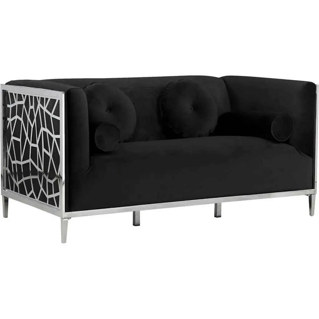 Pemberly Row Modern Contemporary Velvet Loveseat Black Finish