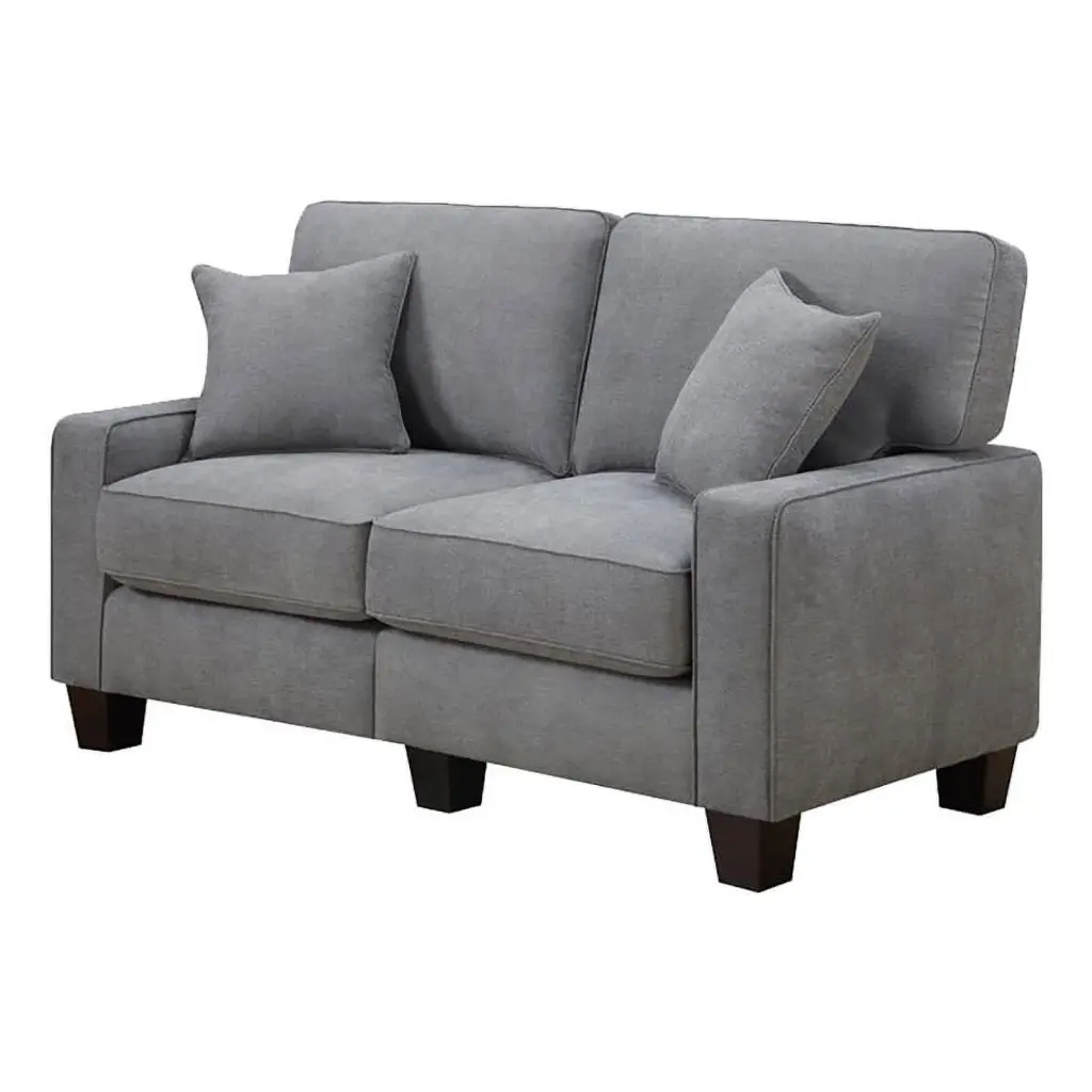 Pemberly Row Modern Linen Fabric Loveseat 2 Pillows Glacial Gray