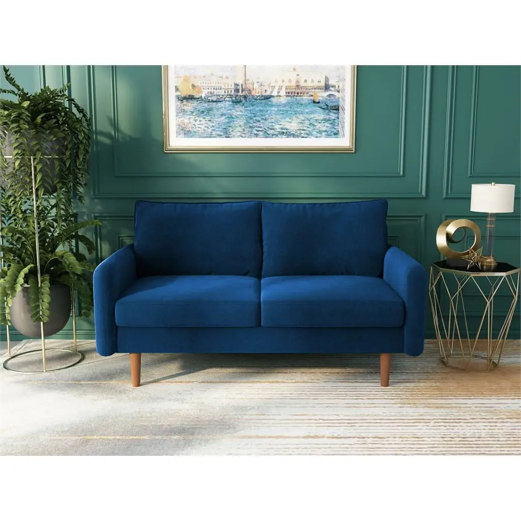 Pemberly Row Modern Velvet Living Room Loveseat Space Blue Contemporary Decor