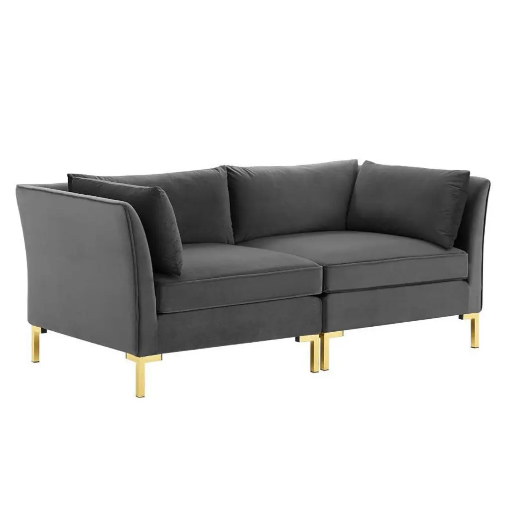 Pemberly Row Performance Velvet Upholstered Loveseat Gray