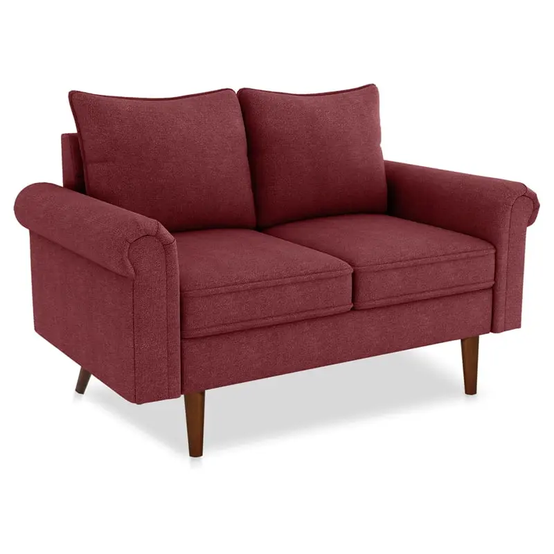 Pemberly Row 60 Rolled Arm Modern Velvet Loveseat Dark Red Luxurious Living Room Sofa