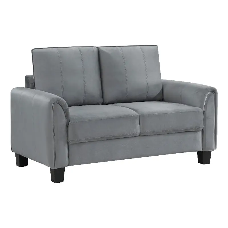 Pemberly Row Traditional Velvet Upholstered Loveseat Gray - Rolled Arms Two-Seater Sofa